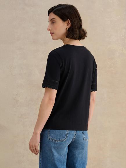 Hobbs Posie Broderie Anglaise T-Shirt, Navy - view 2, Navy