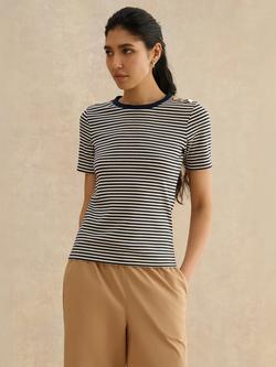 Hobbs Tamsin Sparkle Stripe T-Shirt, Navy/Ivory, Navy/Ivory
