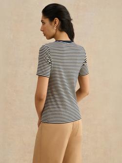 Hobbs Tamsin Sparkle Stripe T-Shirt, Navy/Ivory - view 2, Navy/Ivory