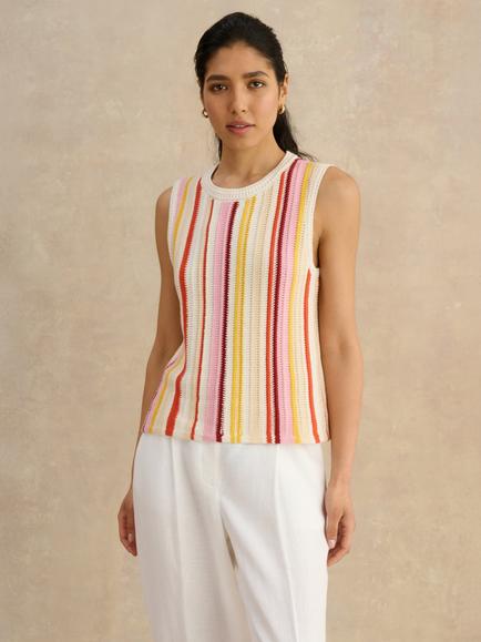 Hobbs Zadie Stripe Knit Top, Ivory/Multi, Ivory/Multi