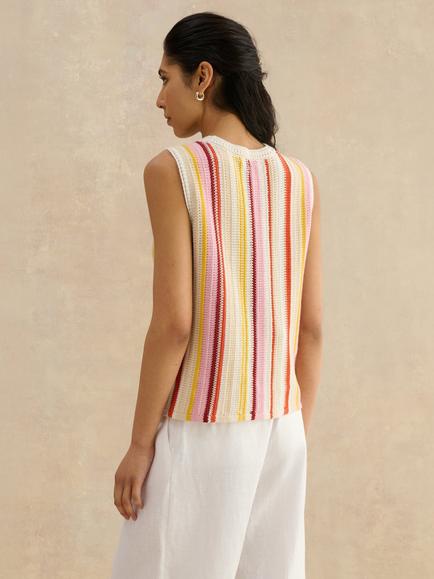 Hobbs Zadie Stripe Knit Top, Ivory/Multi - view 2, Ivory/Multi