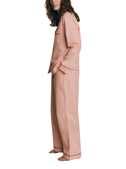 Piglet in Bed Linen Rich Button Down Long Pyjama Set, Rose - view 2, Rose