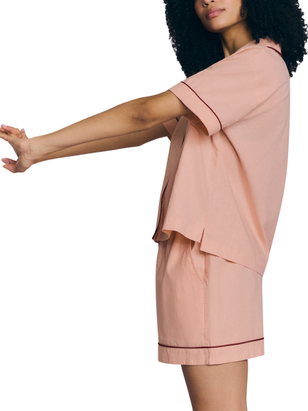 Piglet in Bed Linen Rich Button Down Short Pyjama Set, Rose - view 2, Rose