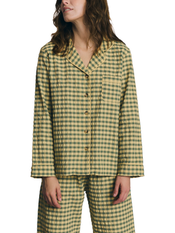 Piglet in Bed Seersucker Gingham Button Down Long Pyjama Set - view 2, Elm Grn/Butter Yllw