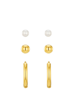 Orelia Waterproof LUXE Stud and Hoop Earrings, Pack of 3, Gold/White, Gold/White