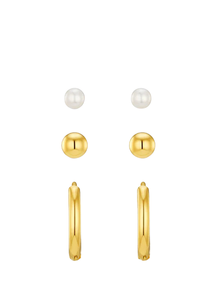 Orelia Luxe Waterproof Stud and Hoop Earrings, Pack of 3, Gold/White, Gold/White