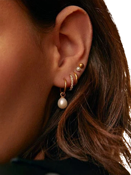 Orelia Luxe Waterproof Stud and Hoop Earrings, Pack of 3, Gold/White - view 2, Gold/White
