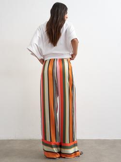 Topshop Wide Leg Striped Satin Trousers, Multi - view 2, Multi