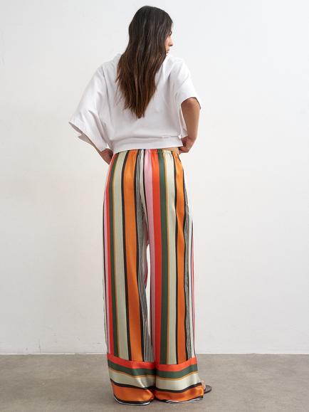 Topshop Wide Leg Striped Satin Trousers, Multi - view 2, Multi