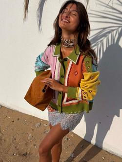 Never Fully Dressed Geometric Palm Cardigan, Multi, Multi