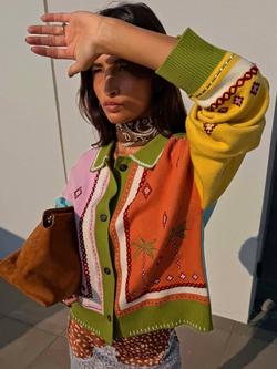Never Fully Dressed Geometric Palm Cardigan, Multi - view 2, Multi