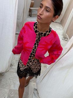 Never Fully Dressed Soleil Cardigan containing LENZING™ ECOVERO™ Viscose, Pink/Multi, Pink/Multi