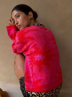Never Fully Dressed Soleil Cardigan containing LENZING™ ECOVERO™ Viscose, Pink/Multi - view 2, Pink/Multi