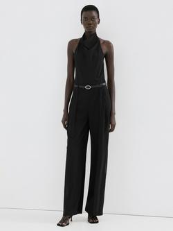 Mango Halterneck Belted Wide Leg Jumpsuit, Black, Black