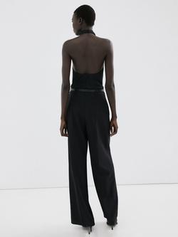 Mango Halterneck Belted Wide Leg Jumpsuit, Black - view 2, Black