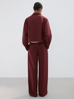 Mango Mid Rise Wide Leg Trousers, Burgundy - view 2, Burgundy