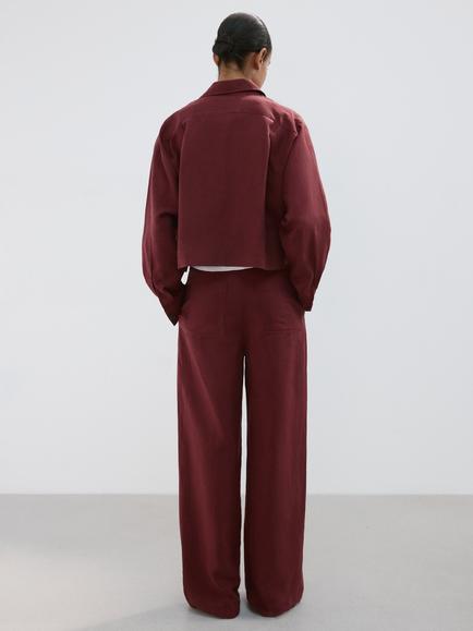 Mango Mid Rise Wide Leg Trousers, Burgundy - view 2, Burgundy