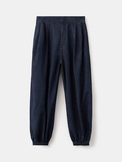 Mango Mid Rise Balloon Gathered Ankle Jeans, Mid Blue, Mid Blue