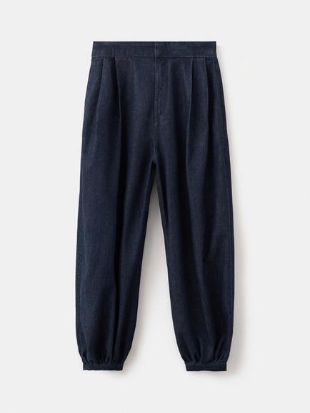 Mango Mid Rise Balloon Gathered Ankle Jeans, Mid Blue, Mid Blue