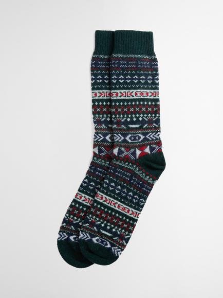 Barbour Boyd Wool Rich Fair Isle Socks, Evergreen, Evergreen