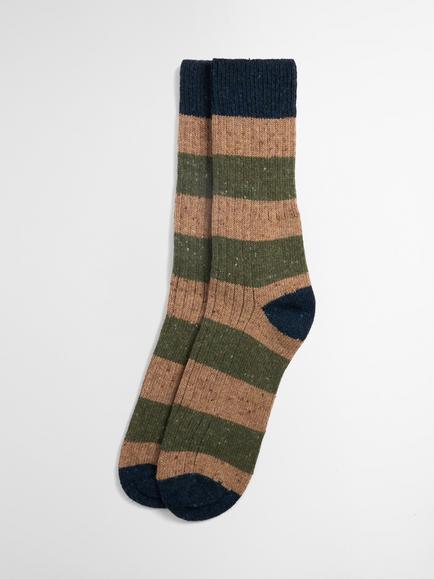 Barbour Houghton Wool Rich Stripe Socks, Military Brown/Olive, Military Brown/Olive