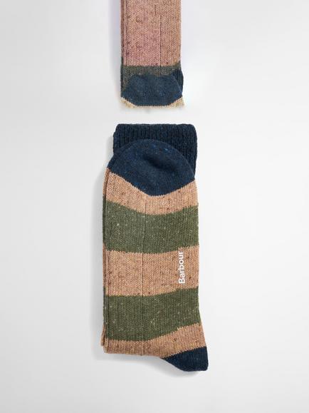 Barbour Houghton Wool Rich Stripe Socks, Military Brown/Olive - view 2, Military Brown/Olive