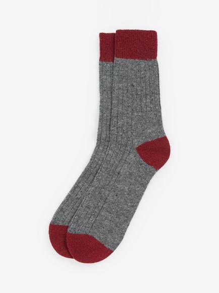 Barbour Wool Blend Houghton Ribbed Socks, Mid Grey/Red, Mid Grey/Red