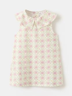 Mango Kids' Sleeveless Printed Tie Neck Shift Dress, Off White, Off White