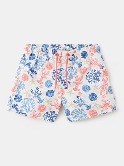 Mango Kids' Drawstring Waist Printed Swim Shorts, Off White, Off White