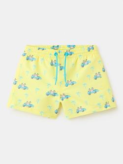 Mango Kids' Drawstring Waist Printed Swim Shorts, Pastel Yellow, Pastel Yellow