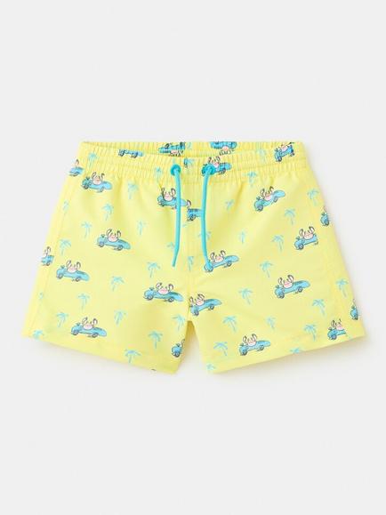 Mango Kids' Drawstring Waist Printed Swim Shorts, Pastel Yellow, Pastel Yellow
