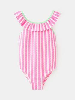 Mango Kids' Ruffle Neck Beach Swimsuit, Pink, Pink