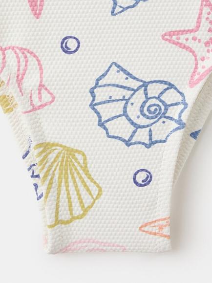 Mango Kids' Ruffle Strap Printed Swimsuit, White - view 2, White