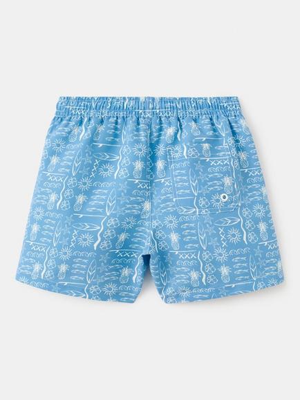 Mango Kids' Drawstring Waist Printed Swim Shorts, Blue - view 2, Blue