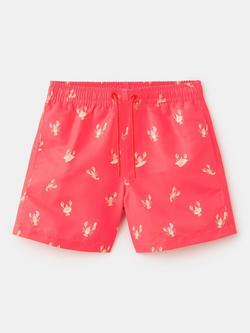 Mango Kids' Drawstring Waist Printed Swim Shorts, Coral, Coral