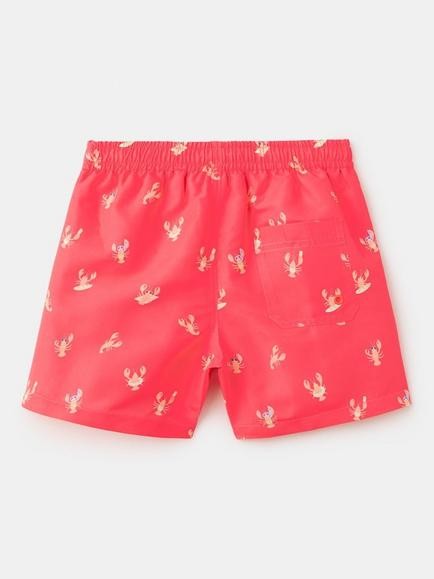 Mango Kids' Drawstring Waist Printed Swim Shorts, Coral - view 2, Coral