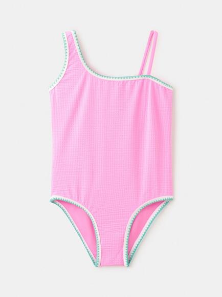Mango Kids' Asymmetric Neck Swimsuit, Pink, Pink