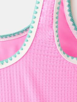 Mango Kids' Asymmetric Neck Swimsuit, Pink - view 2, Pink