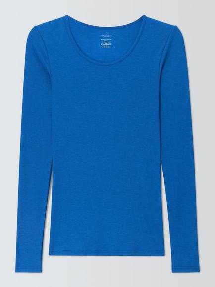 John Lewis Heat Generating Ribbed Long Sleeve Thermal Top, Nautical Blue, Nautical Blue