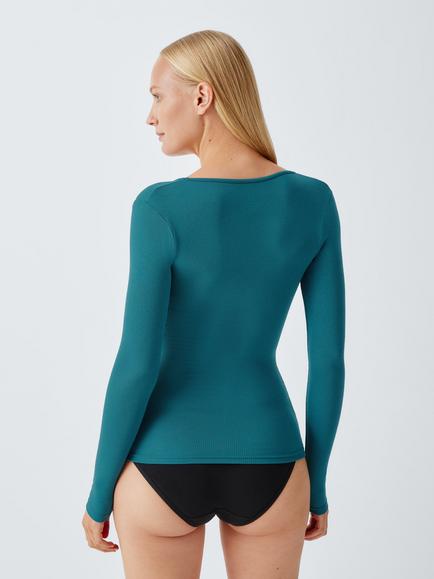 John Lewis Heat Generating Ribbed Long Sleeve Thermal Top - view 2, Blue Coral