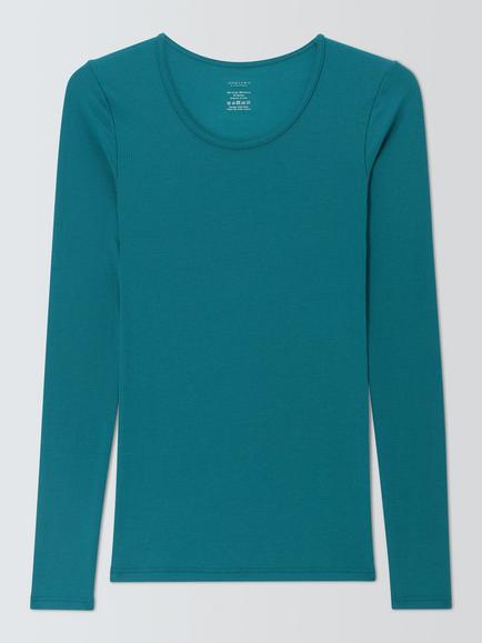 John Lewis Heat Generating Ribbed Long Sleeve Thermal Top, Blue Coral