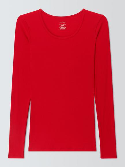 John Lewis Heat Generating Ribbed Long Sleeve Thermal Top, Goji Berry