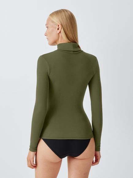 John Lewis Heat Generating Ribbed Roll Neck Thermal Top, Olive Night - view 2, Olive Night