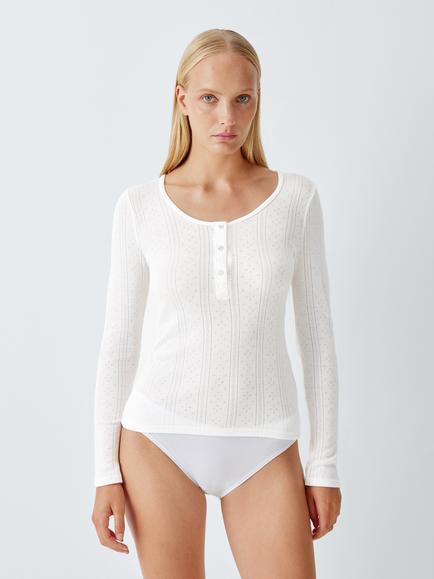 John Lewis Pointelle Long Sleeve Top, Ivory, Ivory