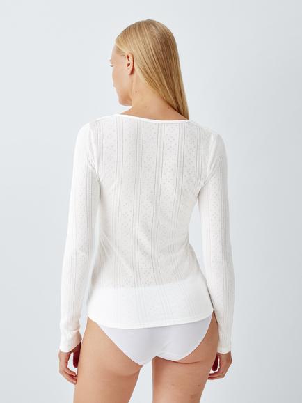 John Lewis Pointelle Long Sleeve Top, Ivory - view 2, Ivory