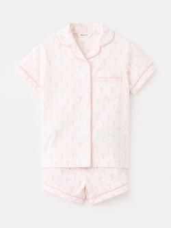Mango Kids' Short Sleeve Shirt & Shorts Pyjama Set, Pink, Pink