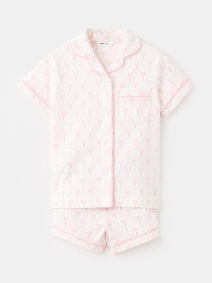 Mango Kids' Short Sleeve Shirt & Shorts Pyjama Set, Pink, Pink