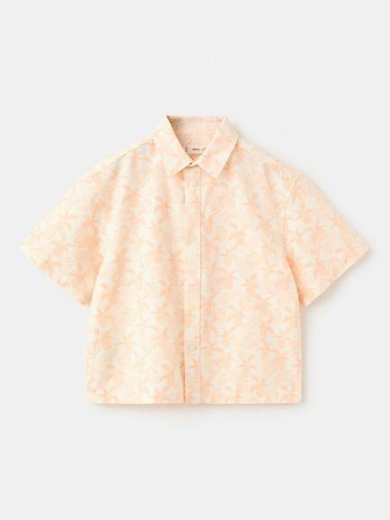 Mango Kids' Short Sleeve Pineapple Print Shirt, Pastel Orange, Pastel Orange