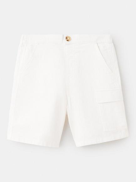 Mango Kids' Cotton-Linen Cargo Shorts, Off White, Off White