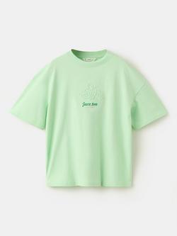 Mango Kids' Short Sleeve Relaxed Fit Printed T-Shirt, Pastel Green, Pastel Green